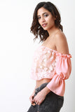 Off The Shoulder Puff Flounced Sleeve Top