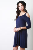 Cold Shoulder Quarter Sleeve Trapeze Dress