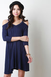 Cold Shoulder Quarter Sleeve Trapeze Dress