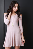 Thermal Cold Shoulder Quarter Sleeve Trapeze Dress