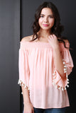 Tassel Angel Sleeves Off Shoulder Peasant Top