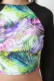 Long Sleeve Palm Leaf Rash Guard Cover Up Top