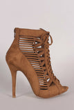 Faux Suede Cutout Peep Toe Ankle Bootie