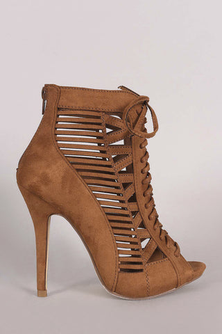 Faux Suede Cutout Peep Toe Ankle Bootie