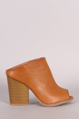 Qupid Peep Toe Slip On Mule Chunky Heel