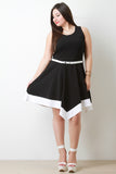 Contrast Belted Sleeveless Handkerchief Hem Fit And Flare Dress