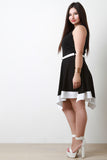 Contrast Belted Sleeveless Handkerchief Hem Fit And Flare Dress