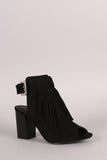 Wild Diva Lounge Suede Buckled Peep Toe Mule Heel