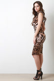 Leopard Mesh Panels Mock Neck Dress