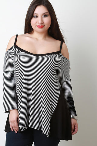 Striped Cold Shoulder Trapeze Top