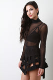 Mock Neck Mesh Bodysuit And Cage Skirt