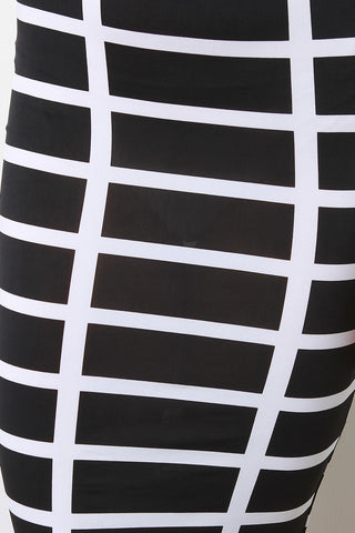 Grid Print Midi Pencil Skirt