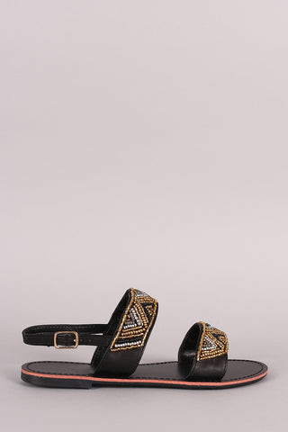 Liliana Beaded Two Band Slingback Flat Sandal