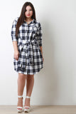 Tied Waist Plaid Shirt Dress