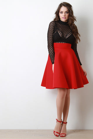 Polka Dot Crochet Mock Neck Long Sleeves Bodysuit