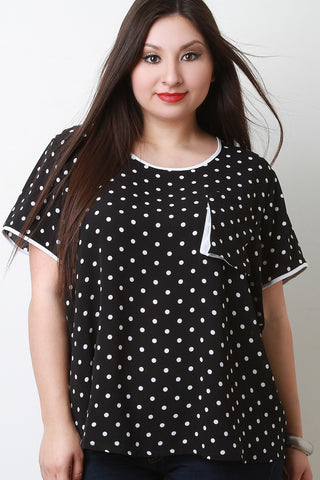 Polka Dot Print Short Sleeves Pocket Blouse