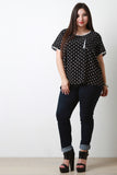 Polka Dot Print Short Sleeves Pocket Blouse