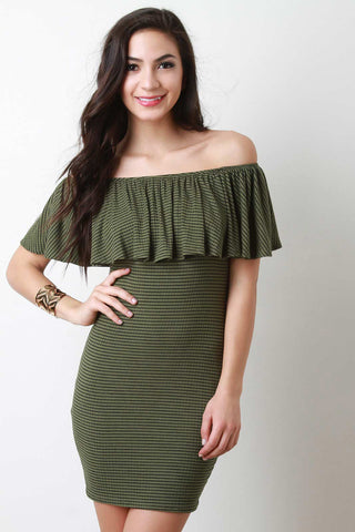 Stripe Off-The-Shoulder Bodycon Mini Dress