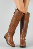 Breckelle Buckle Round Toe Riding Thigh High Boot